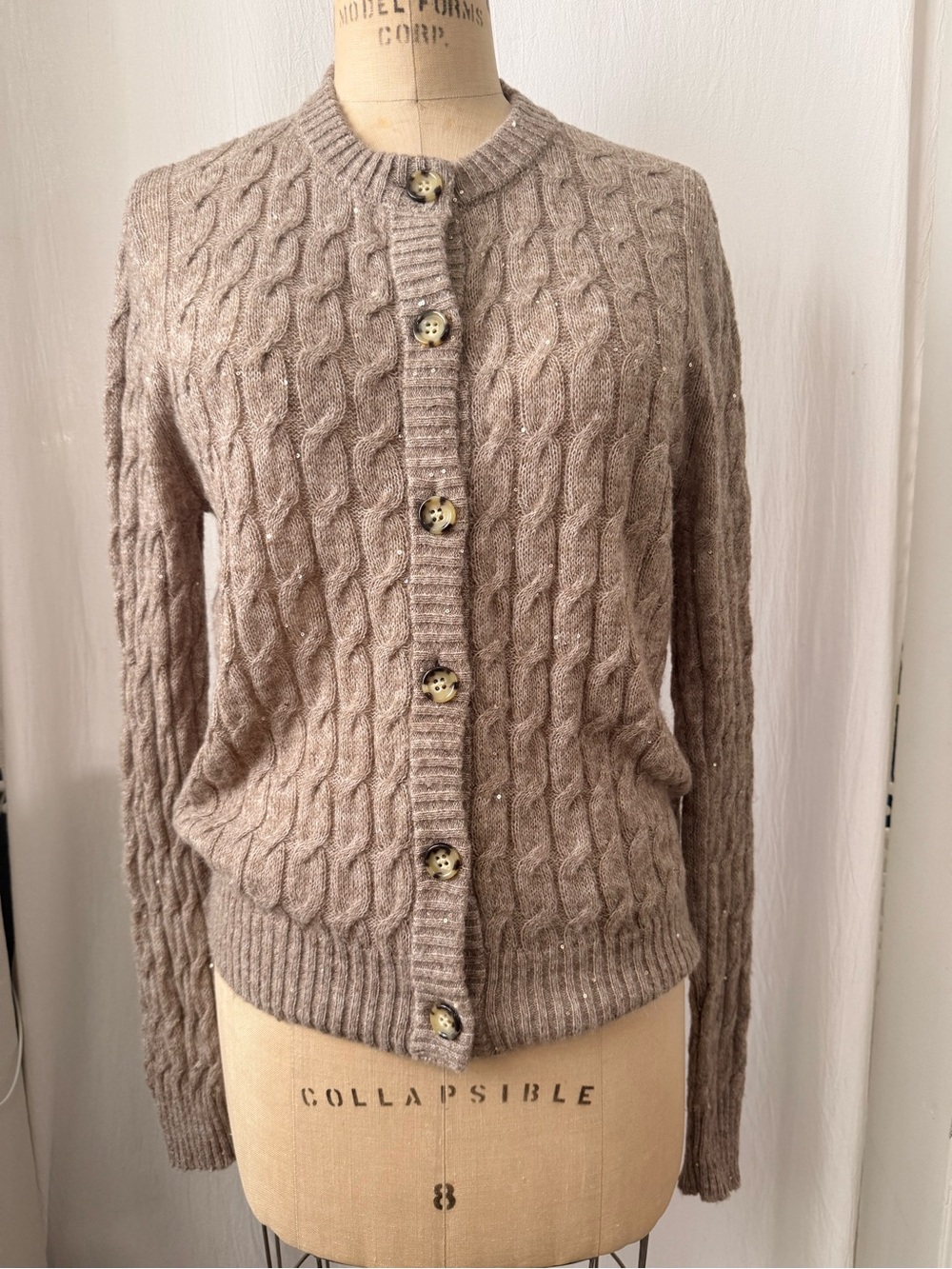 Brook Brothers, Grandma Core Inspired Cable cardigan with Sequins, sz M